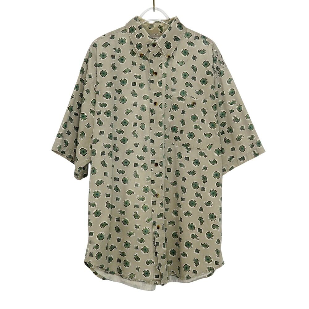 1990s Vintage Bugle Boy Paisley Button Down Short Sleeve Shirt Medium Mens